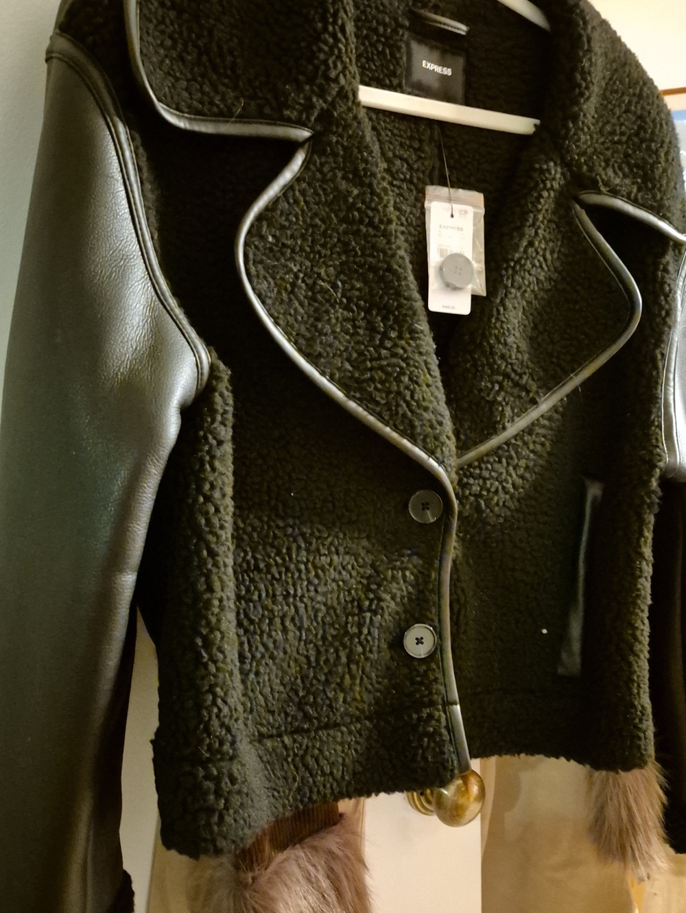 Express Black Faux Shearling Contrast Teddy Jacket